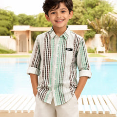 Boys Smart Casual Green Stripe Shirt