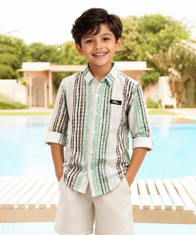 Boys Smart Casual Green Stripe Shirt