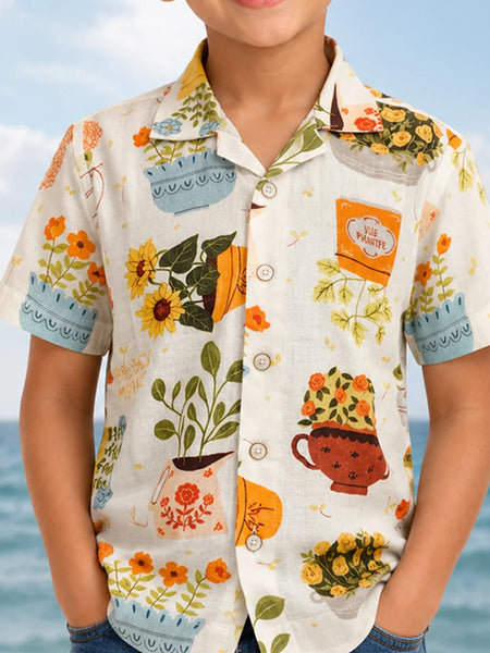 Boys Nature Print Half Sleeve Shirt