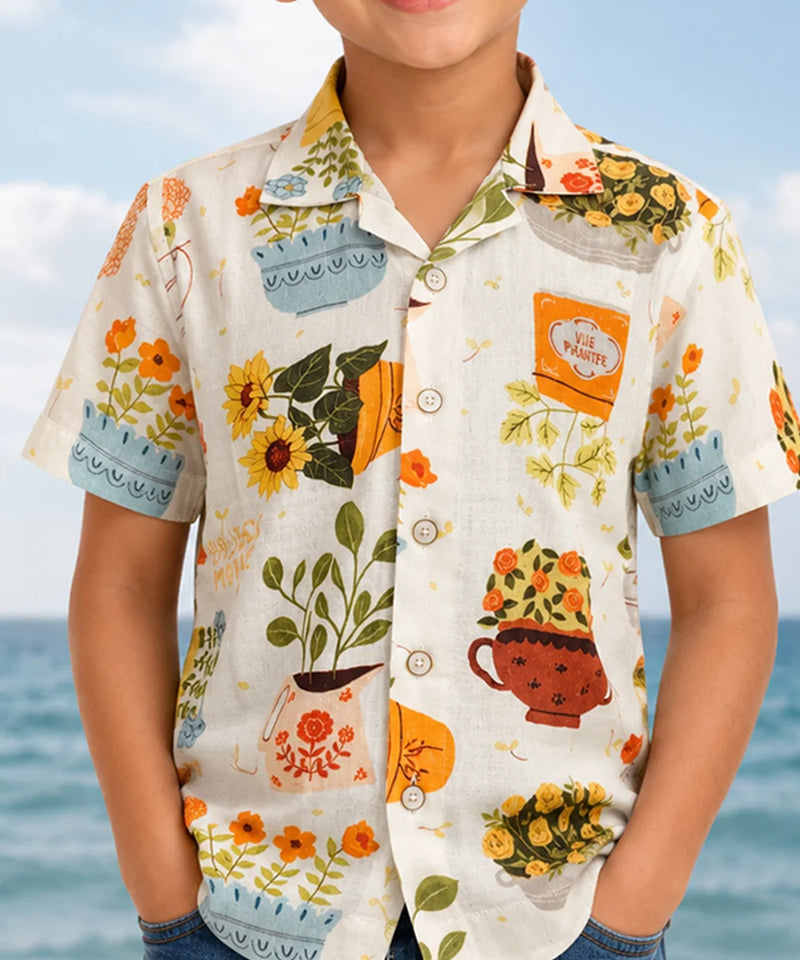 Boys Nature Print Half Sleeve Shirt