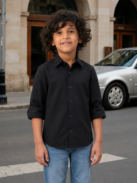 Boys' black full-sleeve casual shirt, view 2