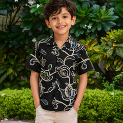 Boys Black Floral Printed Shirt