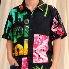 Boys Palm Tree Print Half Sleeve Shirt