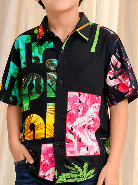 Boys Palm Tree Print Half Sleeve Shirt