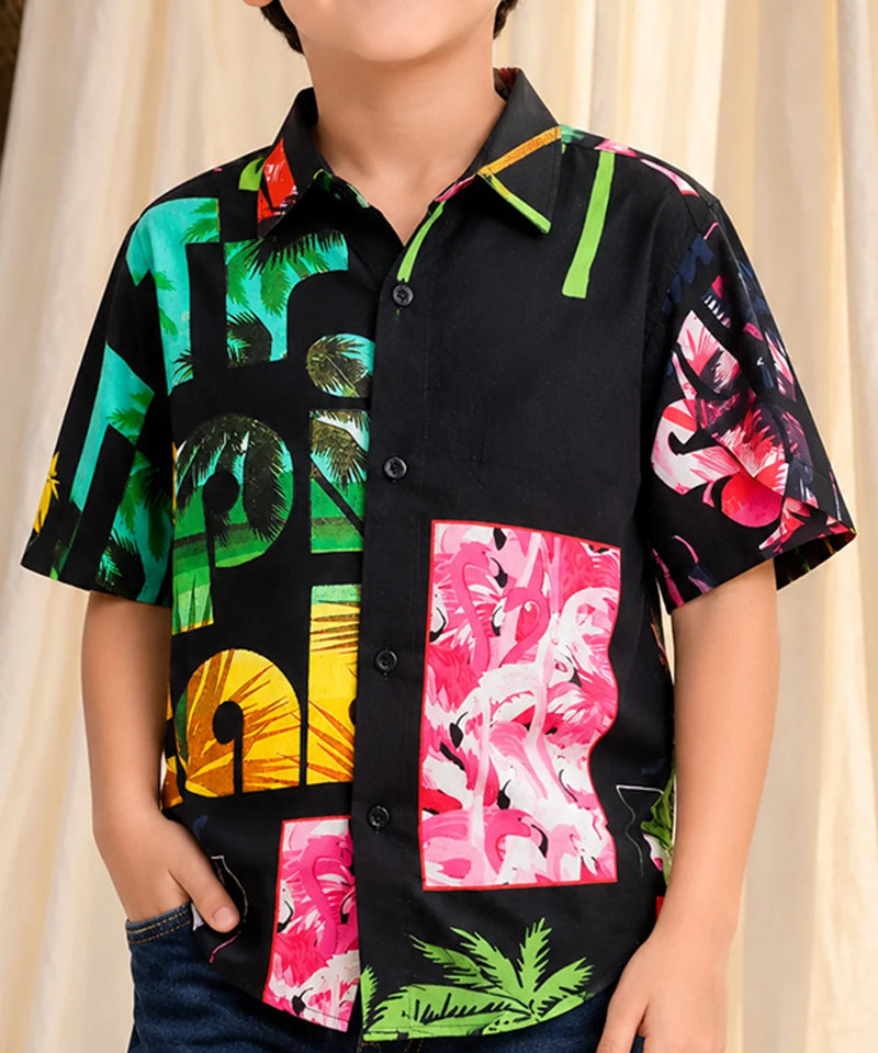 Boys Palm Tree Print Half Sleeve Shirt