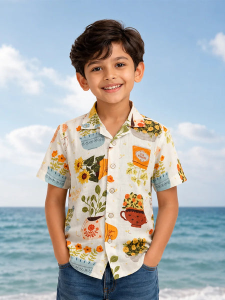Boys Nature Print Half Sleeve Shirt
