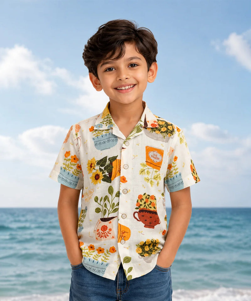 Boys Nature Print Half Sleeve Shirt
