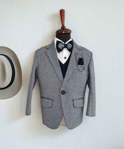 Navy Check Tuxedo Coat Suit for Boys Jaipur – Formal Kids Fashion