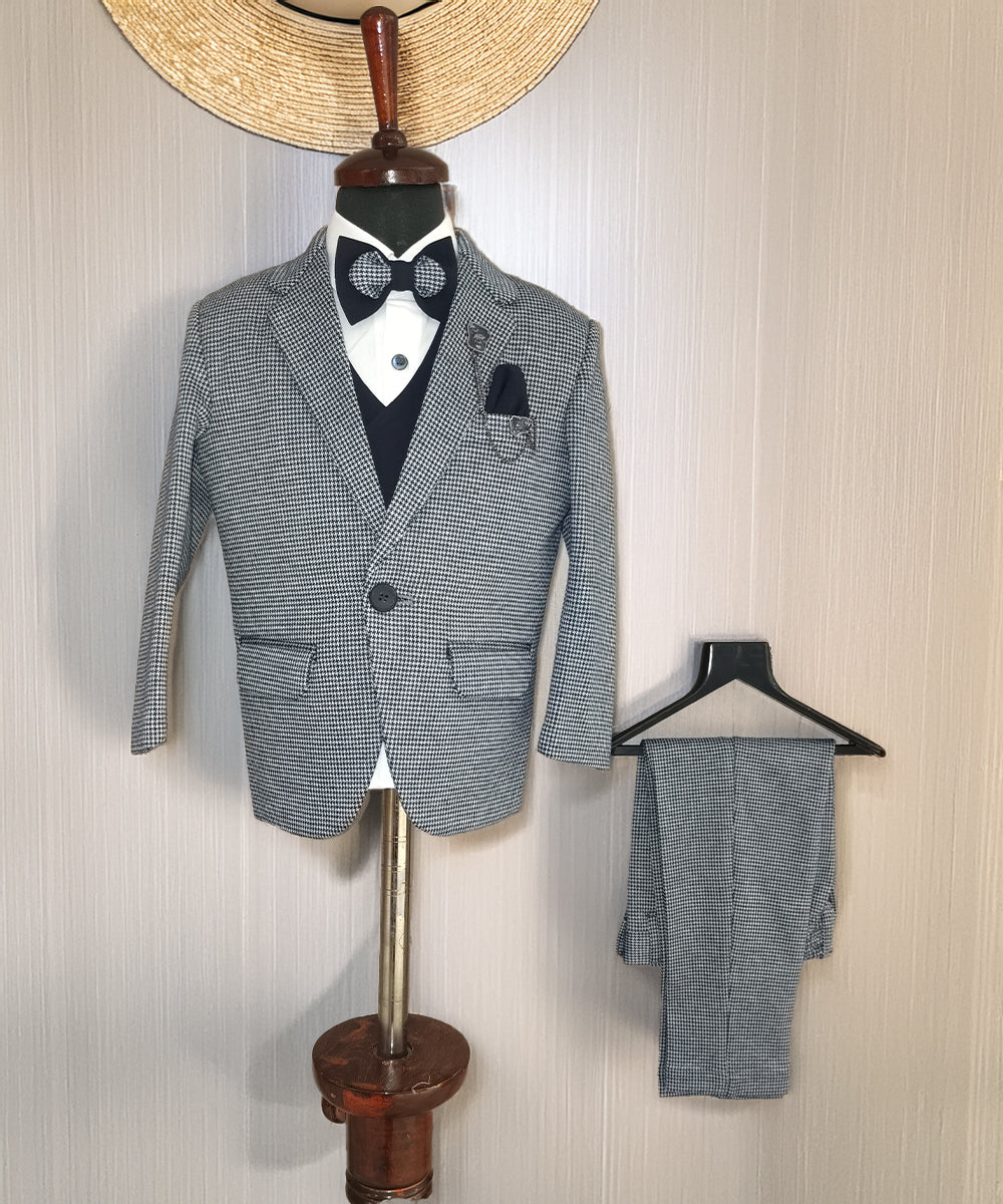 Navy Check Tuxedo Coat Suit for Boys Jaipur – Formal Kids Fashion