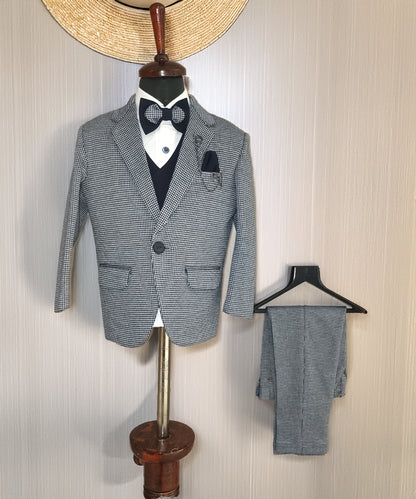 Navy Check Tuxedo Coat Suit for Boys Jaipur – Formal Kids Fashion