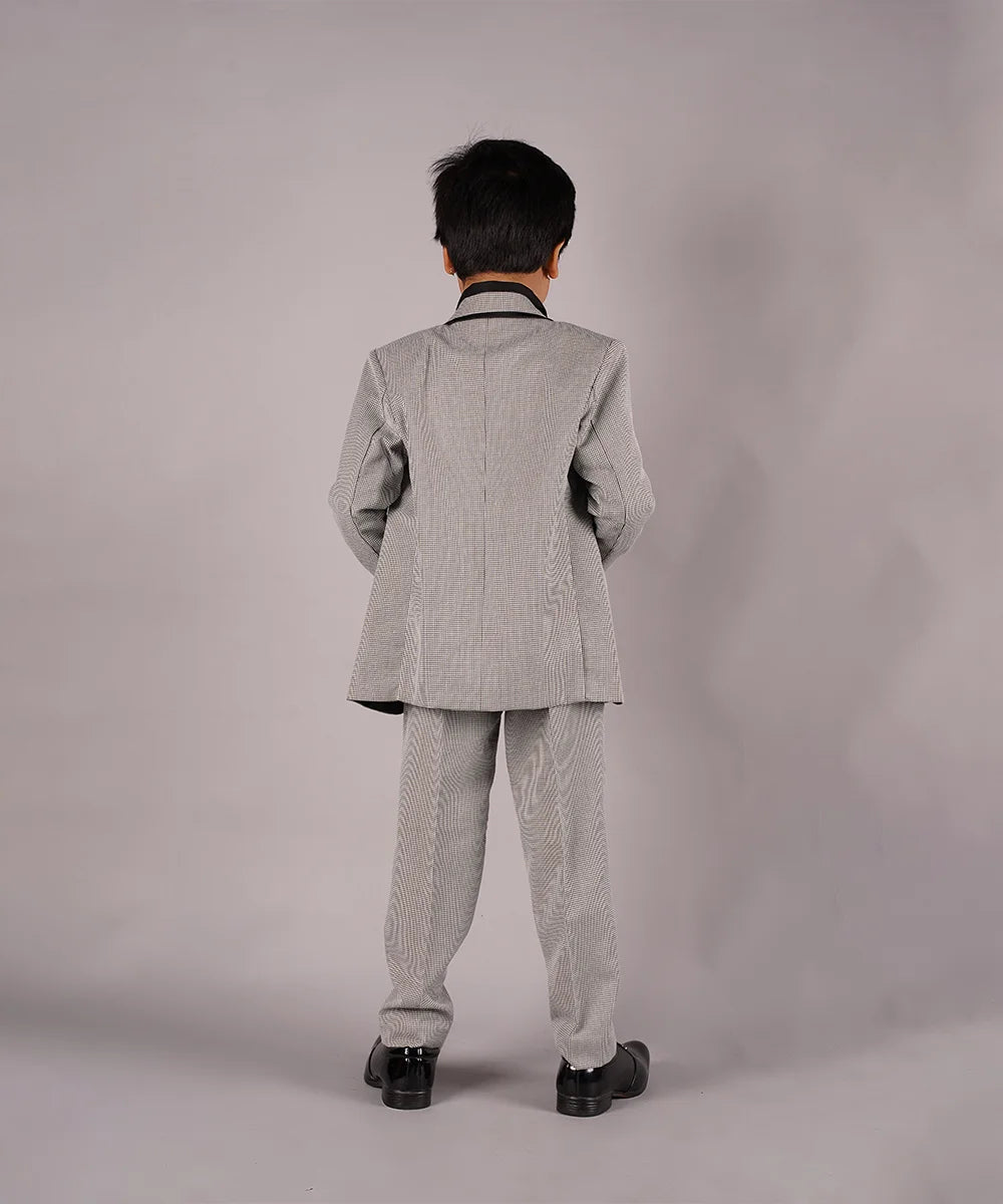 Checked Light Grey Coat Suit for Wedding for Boys