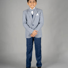 formal light blue checked coat suit set for boys