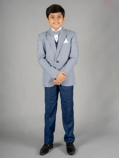 formal light blue checked coat suit set for boys