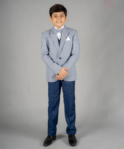 Blue Checked Coat Suit for Boys for Party