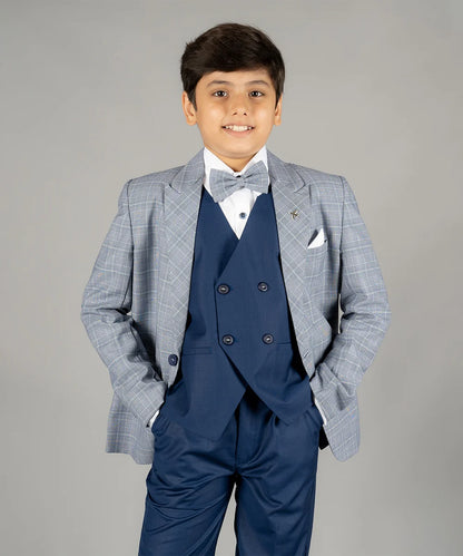 Blue Checked Coat Suit for Boys for Party