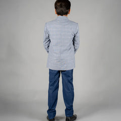 back view of light blue coat suit set for boys
