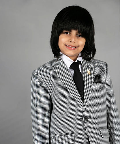 Black & White Checked Coat Suit for Boys