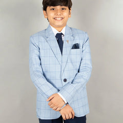 party wear checks sky blue blazer set for boys 