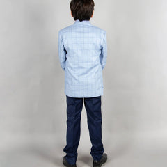 back view of checks formal blazer set for boys 