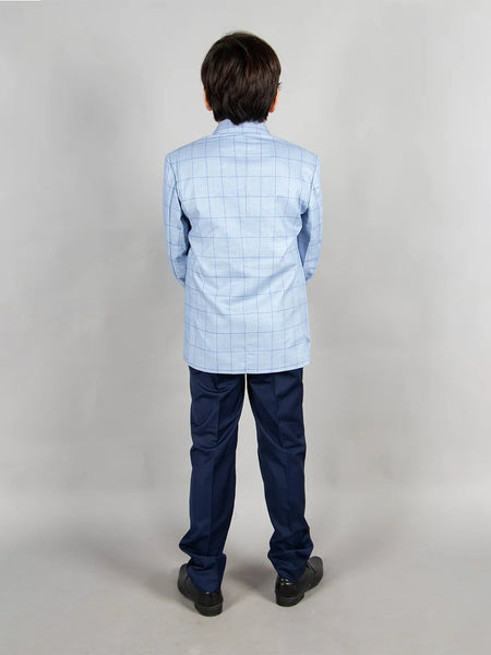 back view of checks formal blazer set for boys 