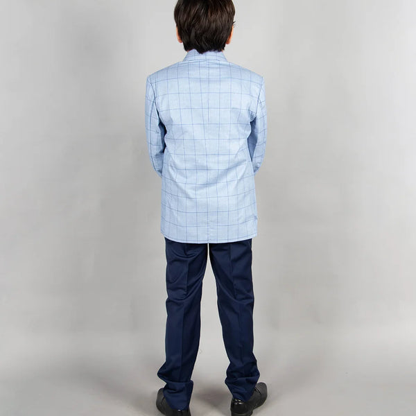 back view of checks formal blazer set for boys 