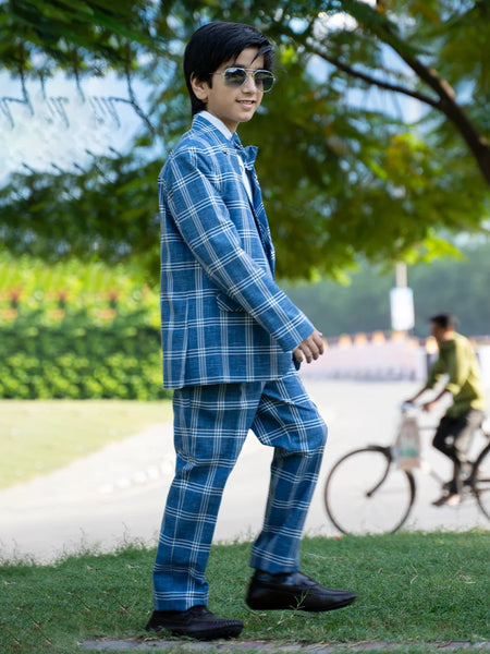 wedding wear blue coat suit set for boys