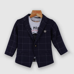 Boys Navy blue Checkered Formal Blazer Suit - Tonk Road Jaipur