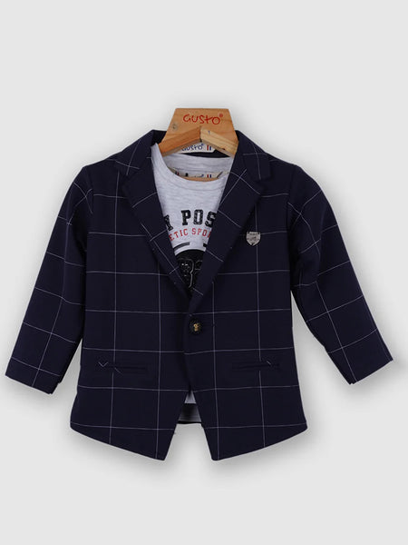 Boys Navy blue Checkered Formal Blazer Suit - Tonk Road Jaipur