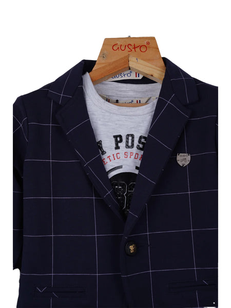 navy blue checked blazer set for boys