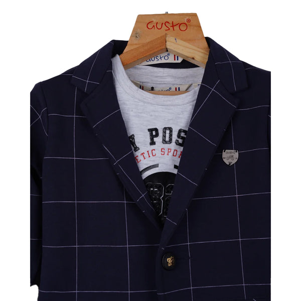 navy blue checked blazer set for boys