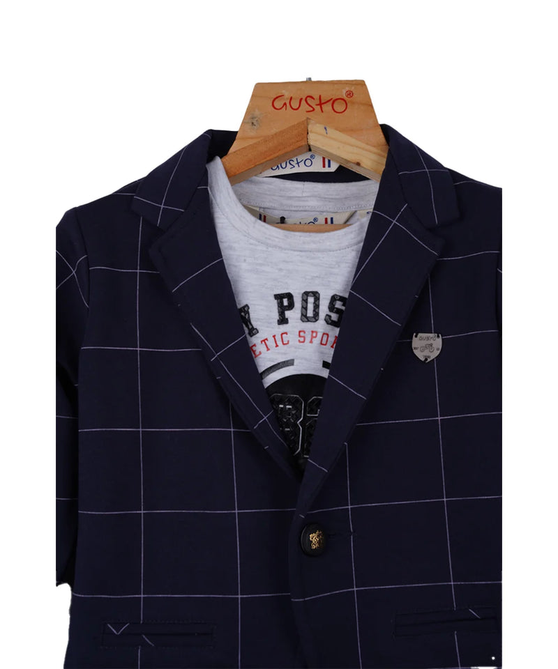 navy blue checked blazer set for boys