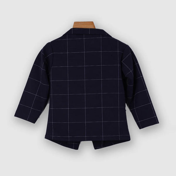 back view of navy blue blazer set for boys