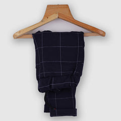 checked pants under navy blue blazer set for boys