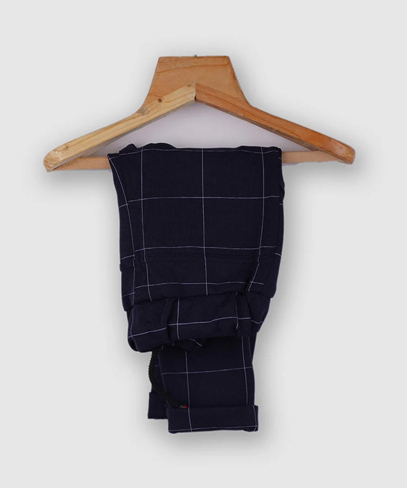 checked pants under navy blue blazer set for boys