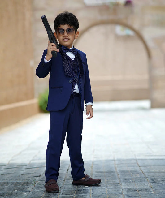 Pre-Order: Navy Blue Colored Party Wear Suit Set for Boys