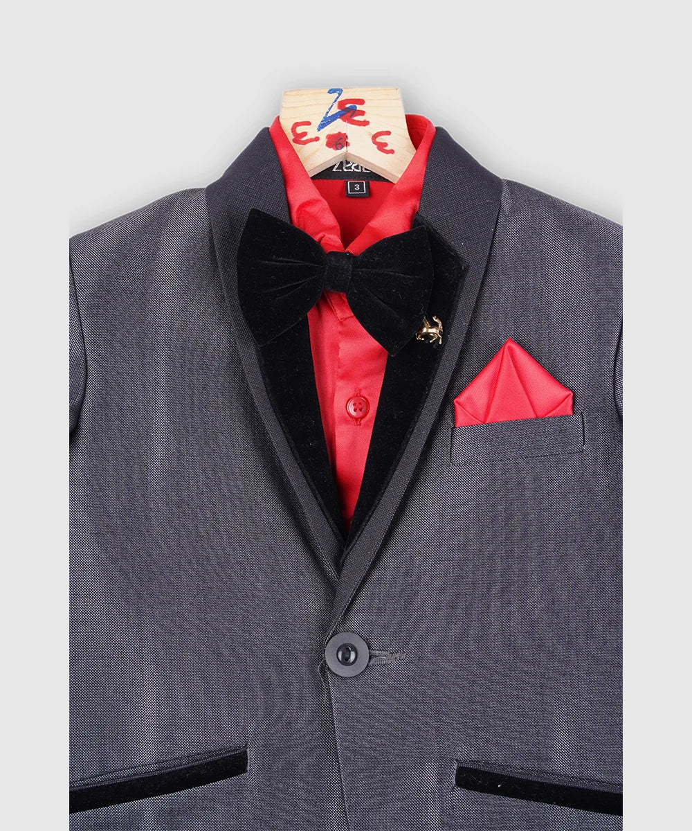 Steel Grey Color Coat with Red Shirt and Black Bow