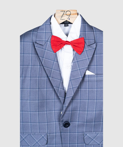 Greyish Blue Checked Coat Suit for Wedding for Boys