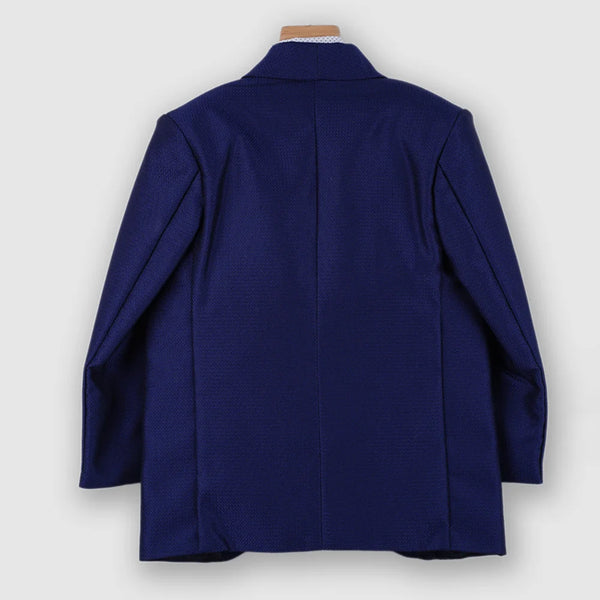 back view of navy blue coat suit set for boys 