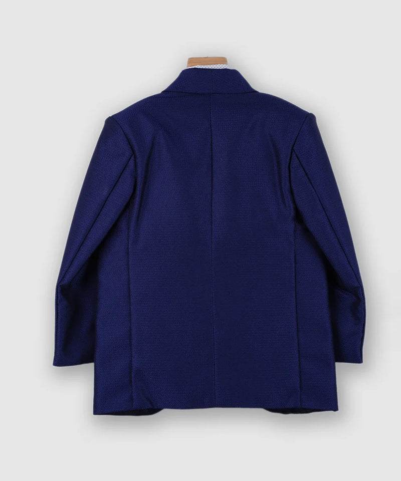 back view of navy blue coat suit set for boys 