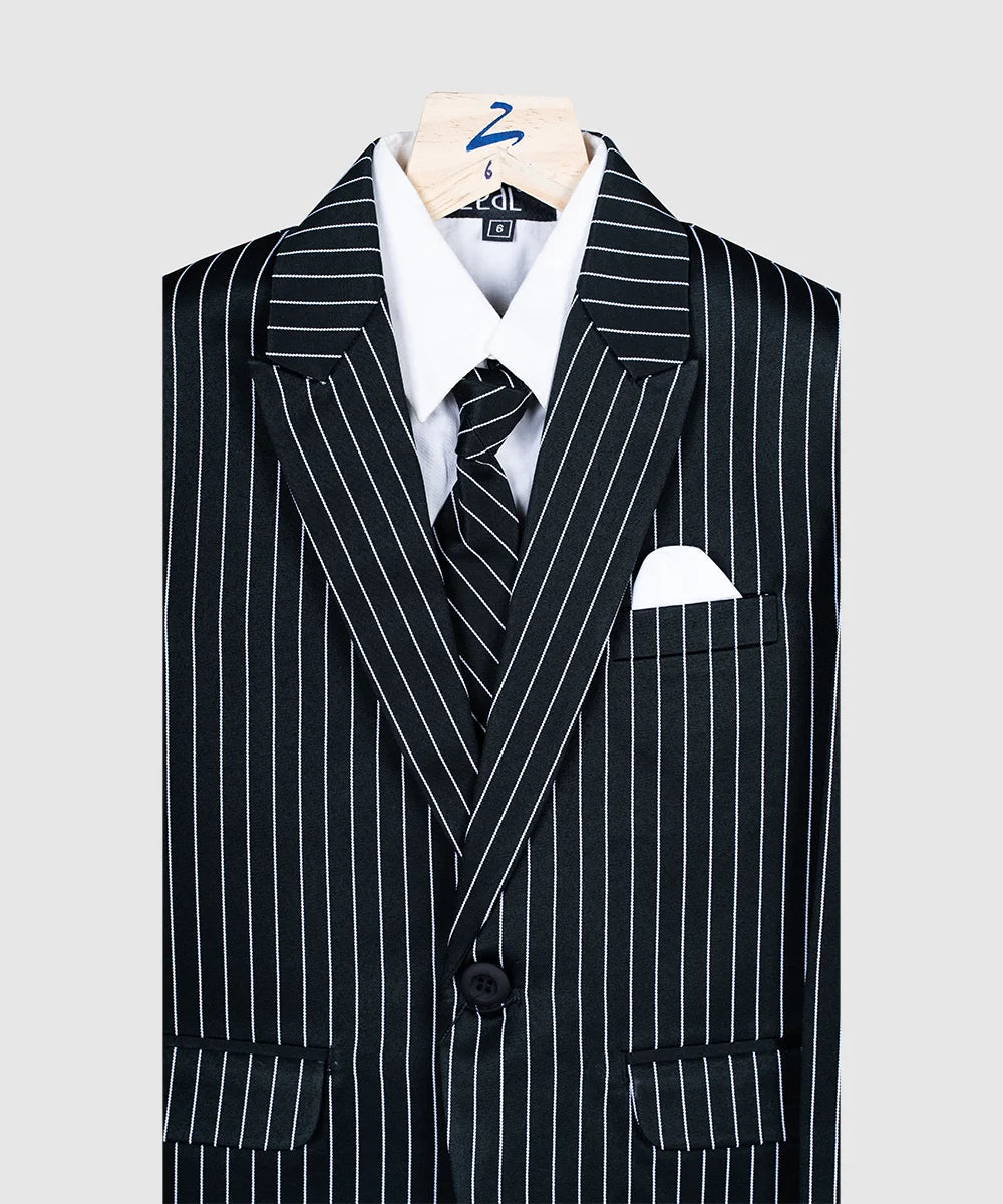 Black coat Suit with White Stripes for Occasions