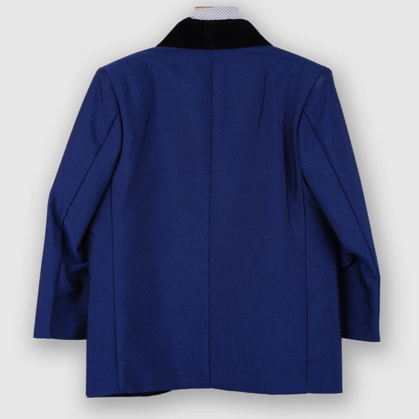 back view of velvet blue coat suit set for boys