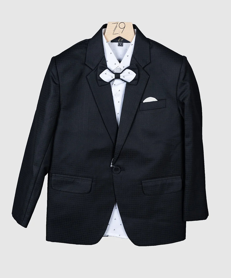 Charcoal Black Boys Partywear Tuxedo Suit Set | Jaipur Kids Fashion