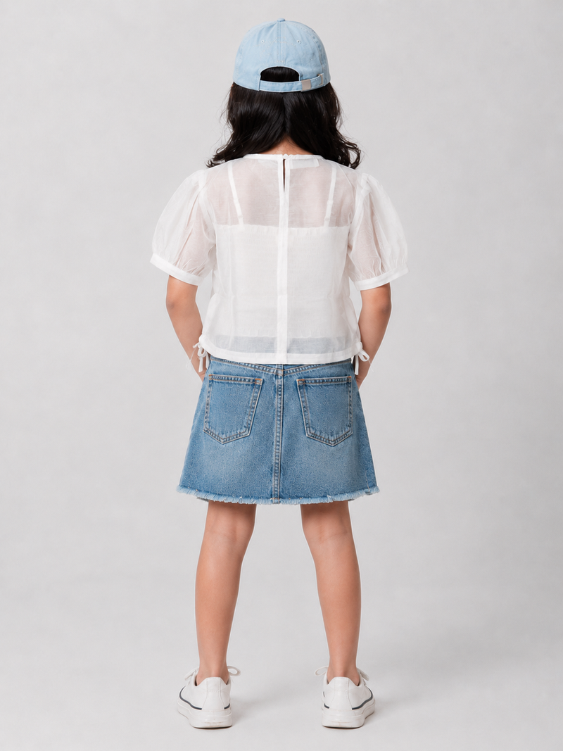 Stylish White Sheer Top for Girls  – Birthday Party Outfit