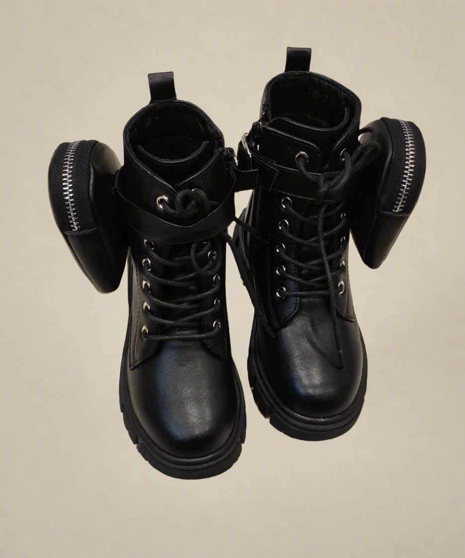 Kids' Trendy Black Lace-Up Ankle Boots for Girls – Jaipur – Devils