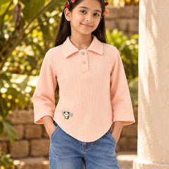 Girls' peach shirt style party top, Devils N Angels Jaipur, view 2
