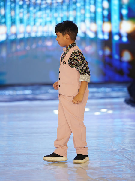 cotton pink waist coat suit set for boys 