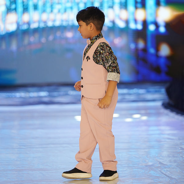 cotton pink waist coat suit set for boys 
