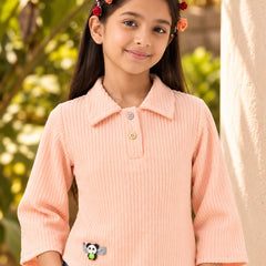 Peach cropped shirt style top for girls, Devils N Angels Jaipur, view 3