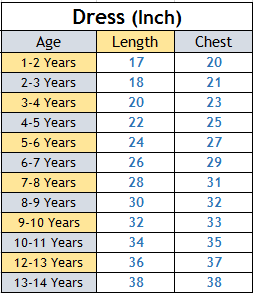 Size chart