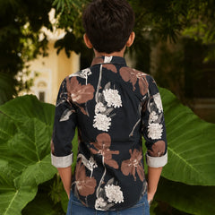 Boys Black Floral Printed Shirt